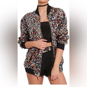 Sequin Bomber Jacket. Multicolored, size Medium.